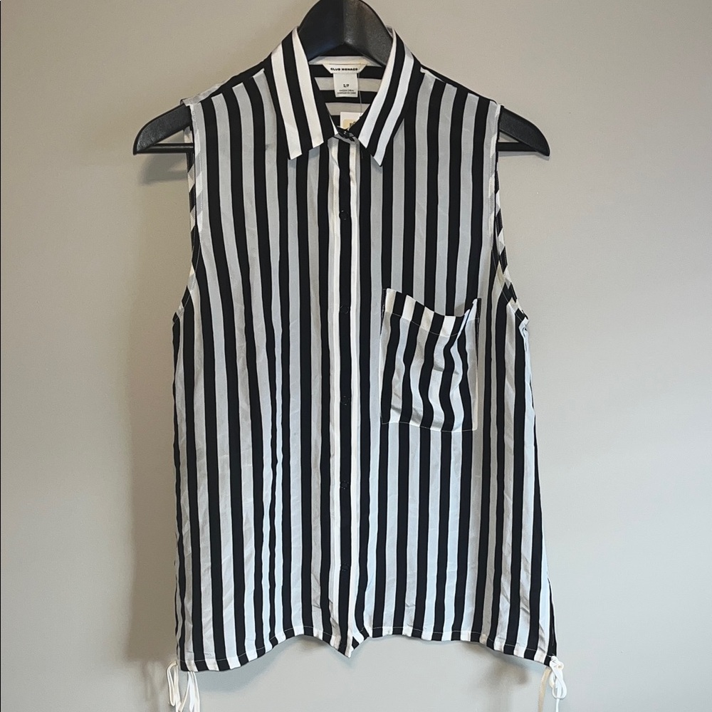 Club Monaco Black and White Striped Shirt